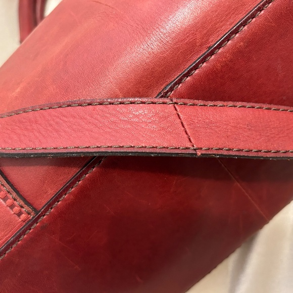 😍🌻 FOSSIL dark warm red Genuine Leather Crossbody Messenger Bag Satchel … - Picture 9 of 13